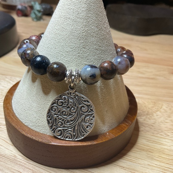 Pietersite (10 mm) with Silver Spacers and Charm. - Picture 2 of 11